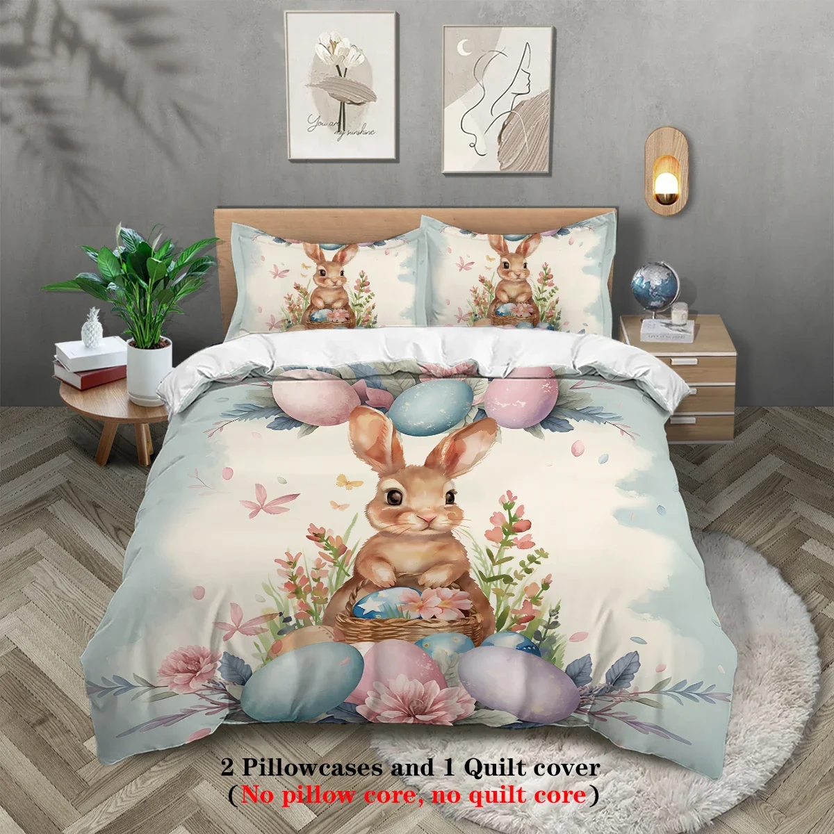 

Bedroom and guest room 3 pieces of Easter themed printed bedding (1 quilt cover and 2 coreless pillowcases