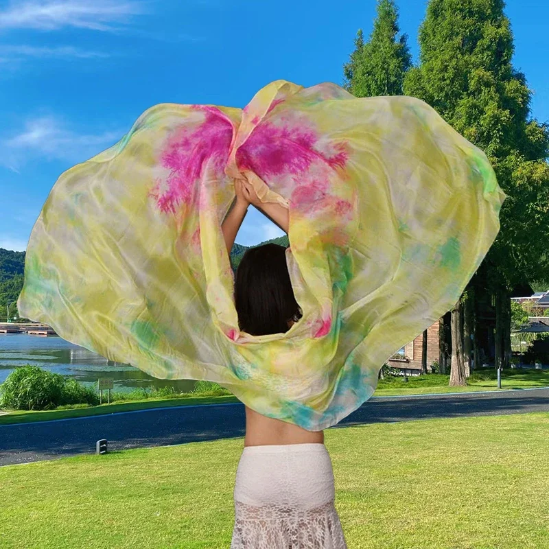 100% الحرير أداء الرقص التعادل صبغ اللون ضوء الملمس الحجاب شالات الرقص الشرقي الحجاب النساء وشاح ازياء اكسسوارات 250 سنتيمتر x 114