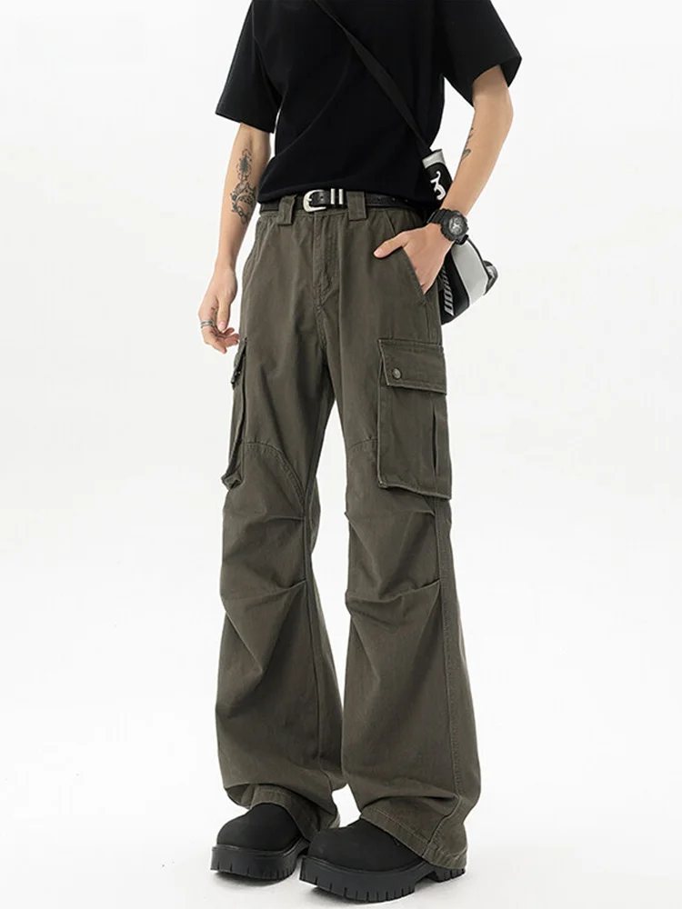 

Men's Summer Thin Cotton Bell Bot Casual Pants Multiple kets Loose Fit Straight Leg American Functional Leisure Trousers