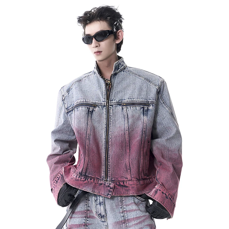 LUZHEN American Scrawl Design Casual Denim Jacket Shoulder Pads Personalized Stylish Streetwear Original 2024 Male Coats LZ7548