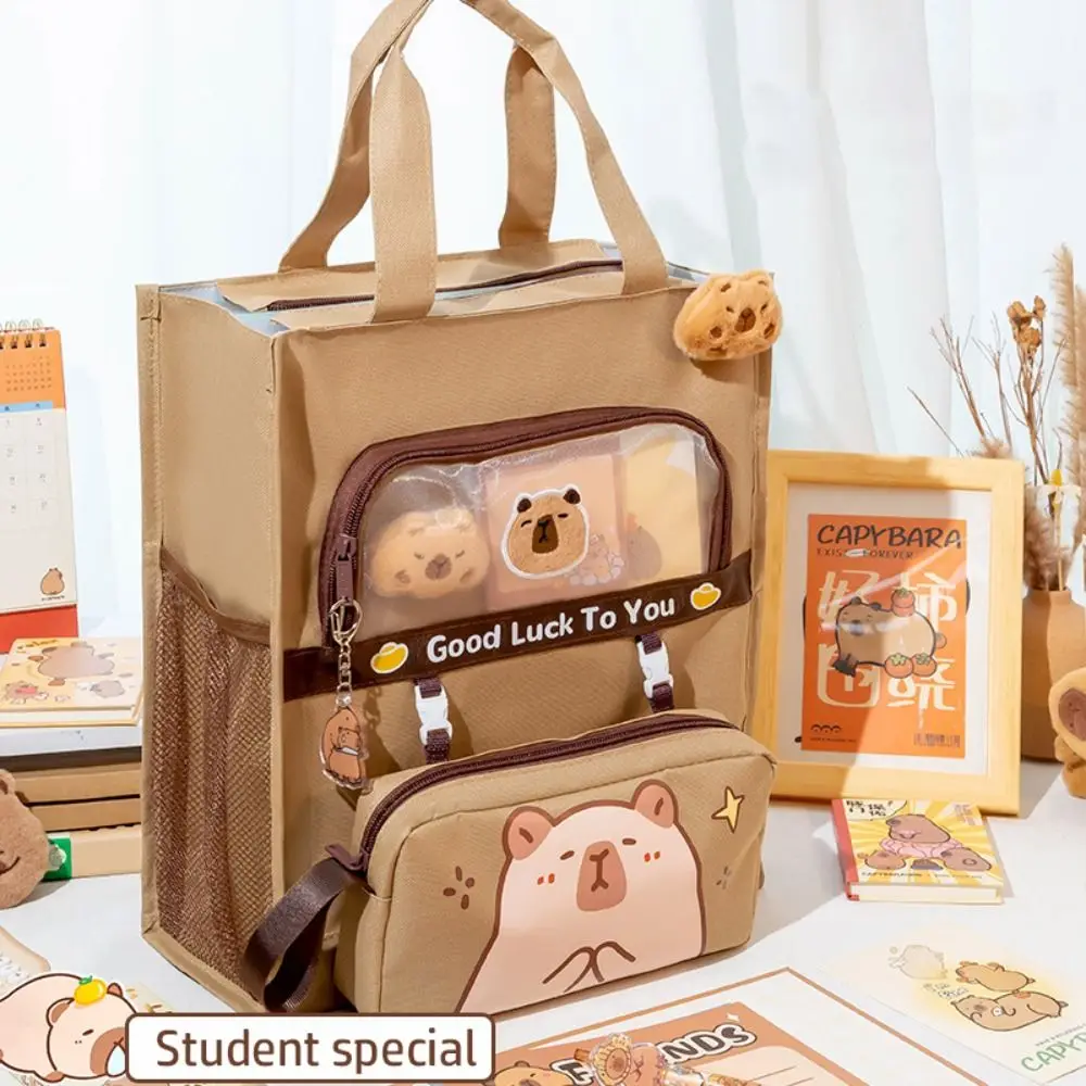 Six-Layer Tote School Bag Capybara Large-capacity Students Tutorial Bag Waterproof Portable Stationery Storage Bag