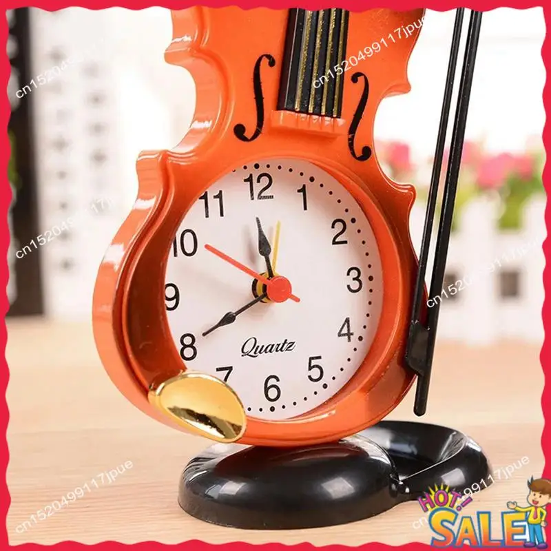 BOFO Simulation Violin Alarm Clock Musical Instrument Shape Table Clock Living Room Plastic Ornaments