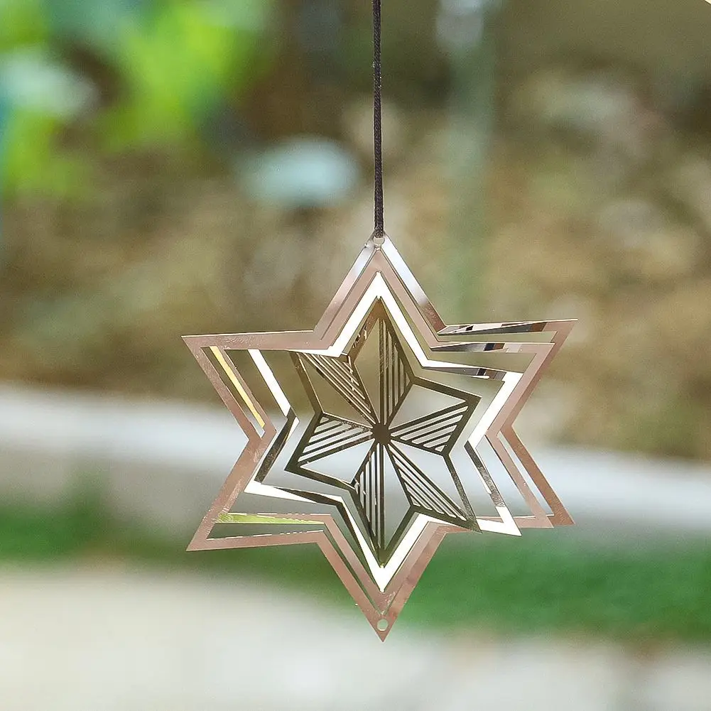 Nordic 3d Charm Hexagram Rotating Metal Wind Chimes David Shield Christmas Snowflake Garden Hanging Romantic Decoration