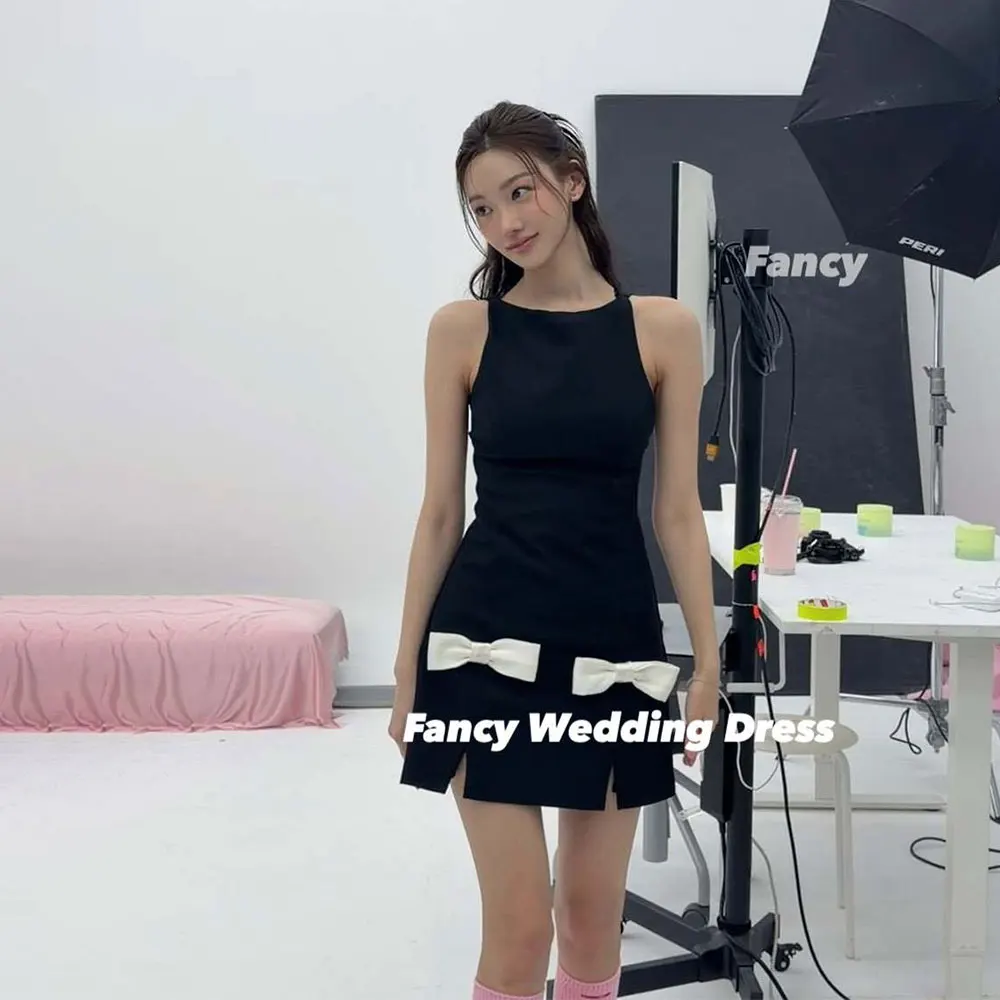 

Fancy Cute Bow O Neck Graduation Gown Korea A Line Photography Dress Mini Short Back Zip Evening Dresses Customized