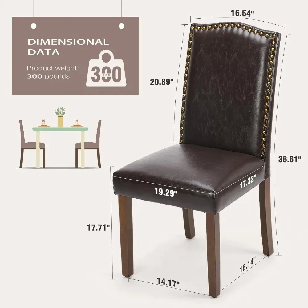 Dining Chairs Set of 4, Modern Upholstered Leather Dining Room Chair with Nailhead Trim and Wood Legs