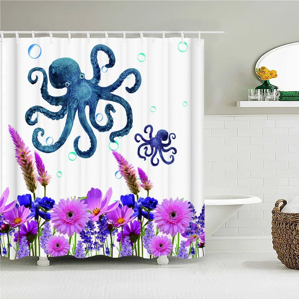 Ocean Sea Turtle Fish Octopus Waterproof Shower Curtains Bathroom Bath Curtains 240X180 CM 3D Printing Cartoon Shower Curtain