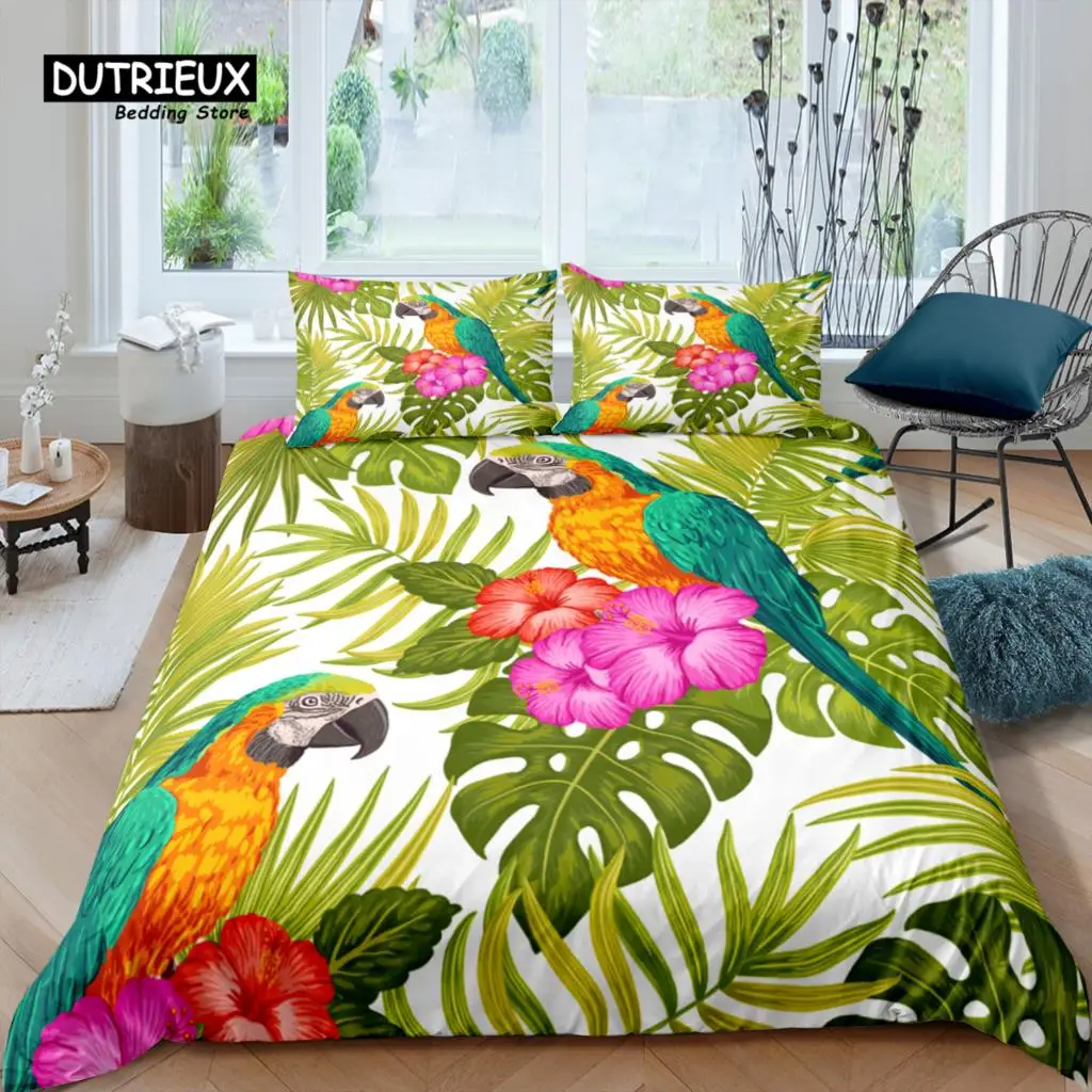 Home Living Luxury 3D Leaf Parrot Bedding Set Comfortable Duvet Cover Set Kids Bedding Set Queen and King EU/US/AU/UK Size