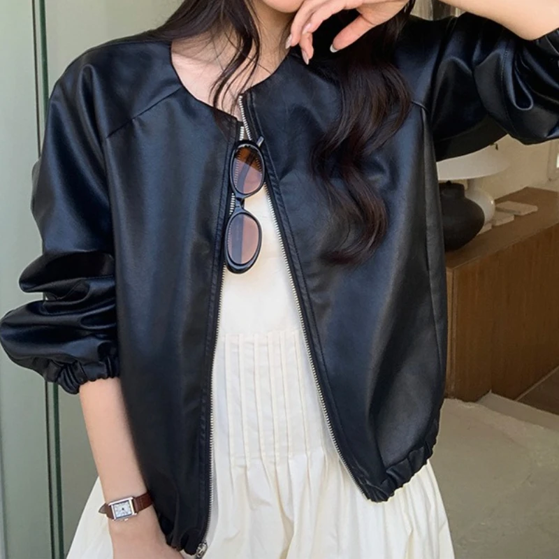 High-end PU Leather Motorcycle Jacket Women's 2025 Pre-autumn Korean Casual Leather Jacket