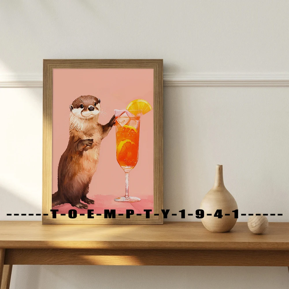 Cute Otter Eating Pizza Taking Shower Painting Poster Canvas Prints Kitchen Bathroom Wall Art Decor Otter Animal Aesthetic Decor