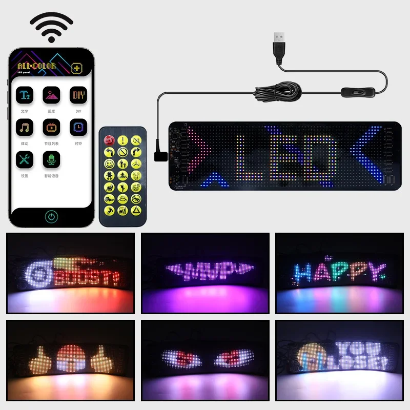 Wyświetlacz samochodowy 5V z zdalny Bluetooth kontrola aplikacji przewijaniem jasnego LED reklamowa Logo USB matryca LED Panel pikseli