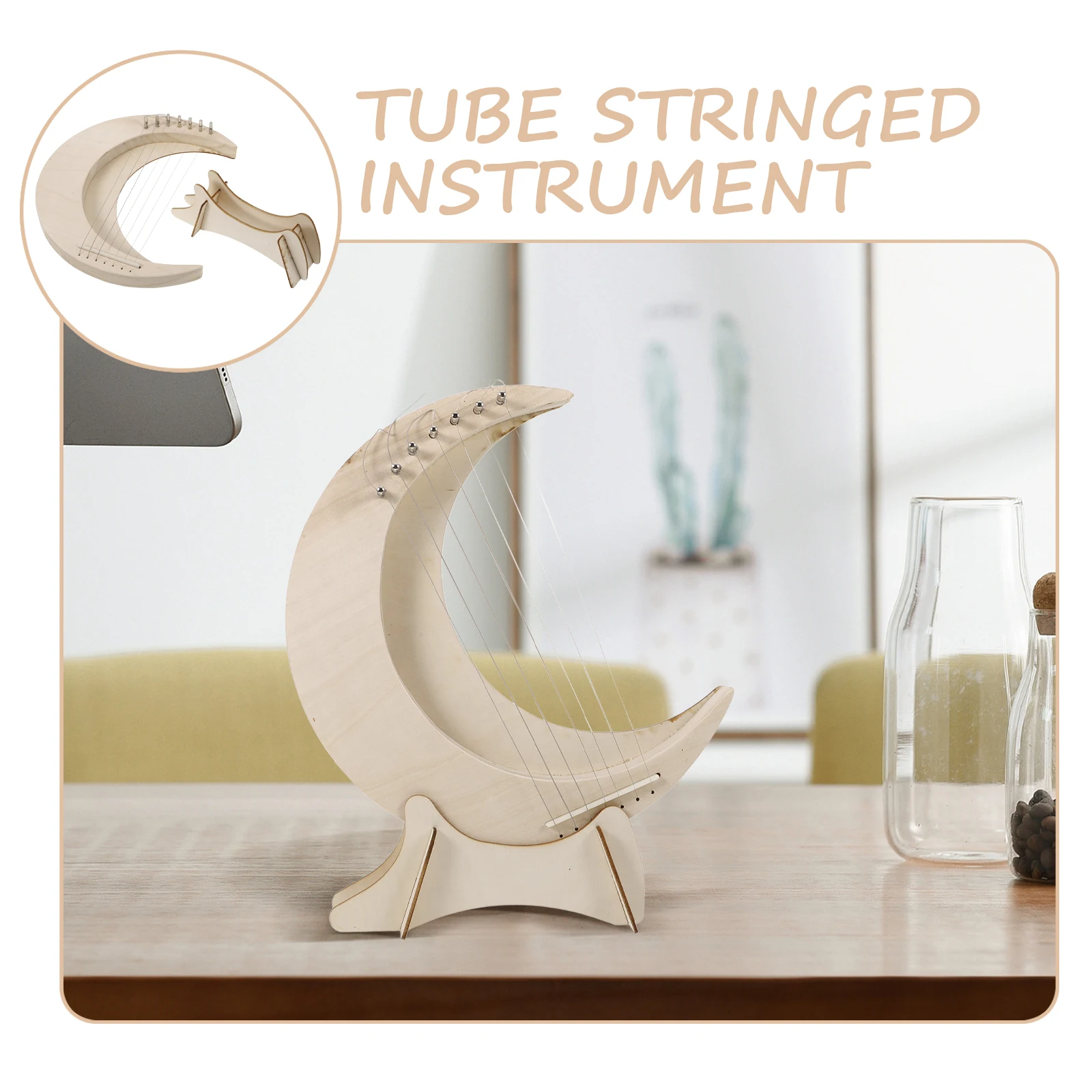 

1 set Wooden Lyre 7-string Harp For Music Musical Instrument for Beginners Small Portable Handheld Strings Tuning Kids Toys