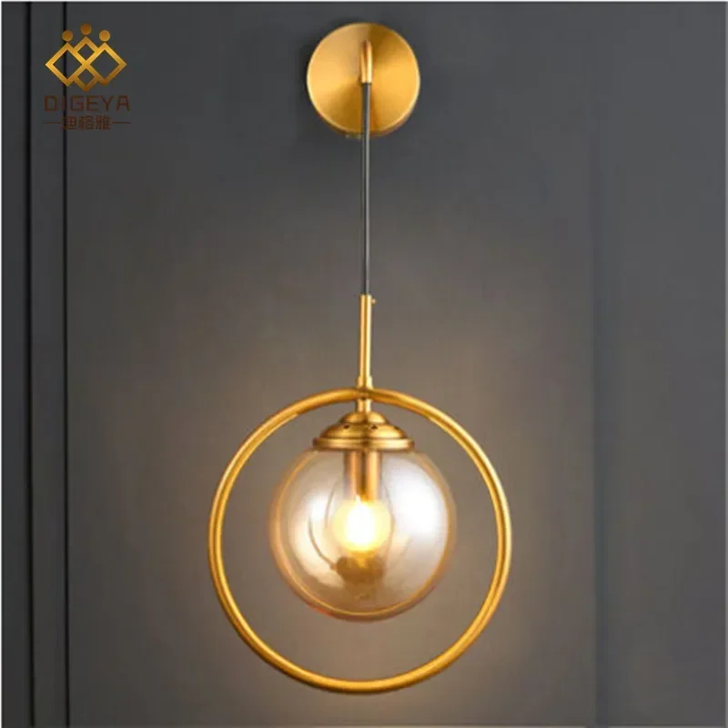 

Modern Glass Ball Wall Sconce Lights Fixture Golden Bedside Wall Lamp Luminaire Living Room Home Decor Hallway Lighting Hotel