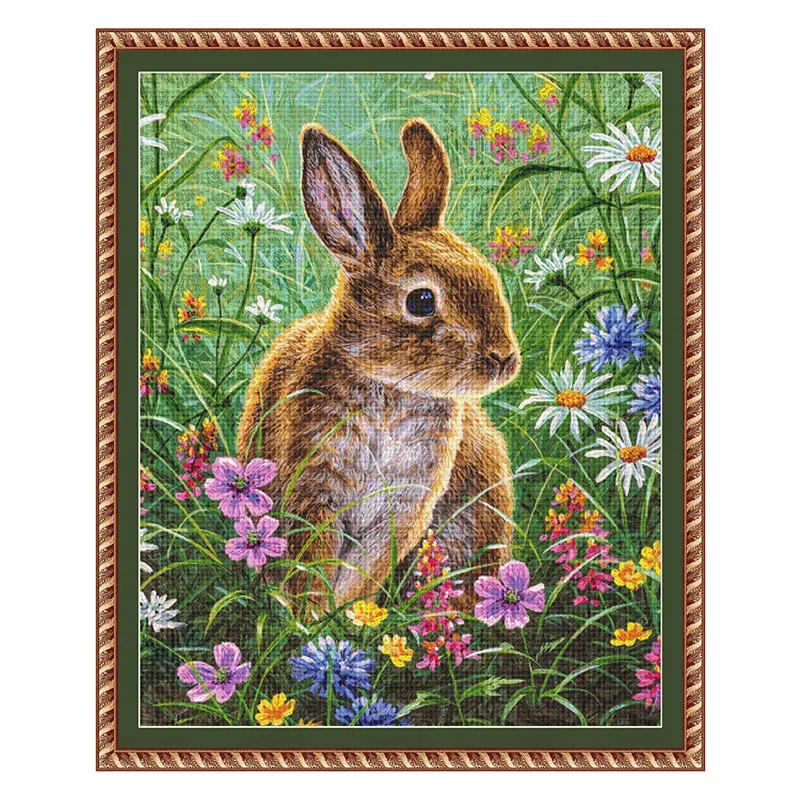 Cross Stitch Kit Accurate Printing Full Embroidery Large Hanging Painting D912 Flower Bunny Living Room Hanging Painting