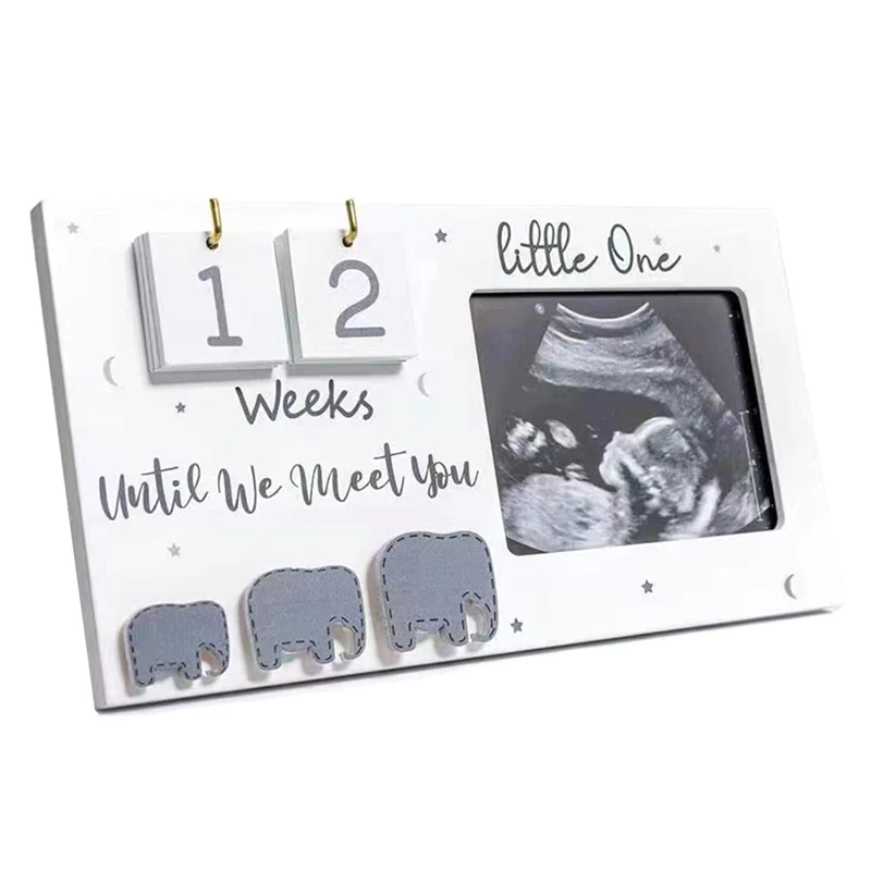 Sonogram Picture Frames com Contagem Regressiva Semanas, Elephant Nursery Decor, Informações Nascimento