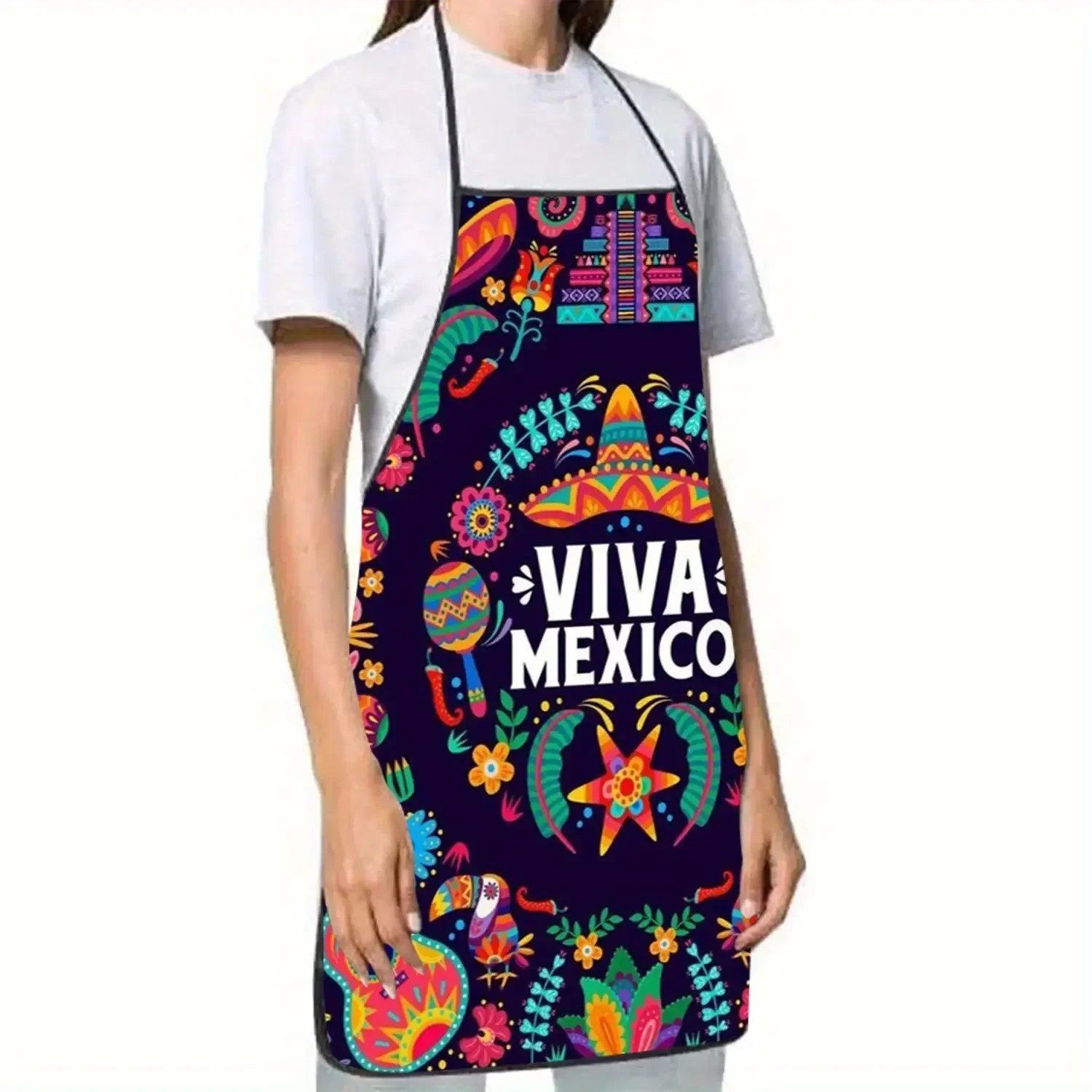Apron kitchen Chef bib apron Mexican cultural print sleeveless durable polyester vibrant floral paisley pattern kitchen apron