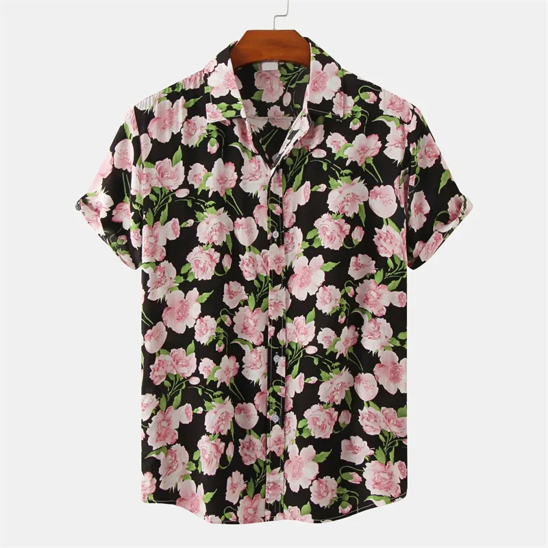 

3D Printed Colorful Plants Hawaiian Shirts For Men Flower Leaf Patterns Blouse Summer Short Sleeves Tops Oversized Aloha Shirts