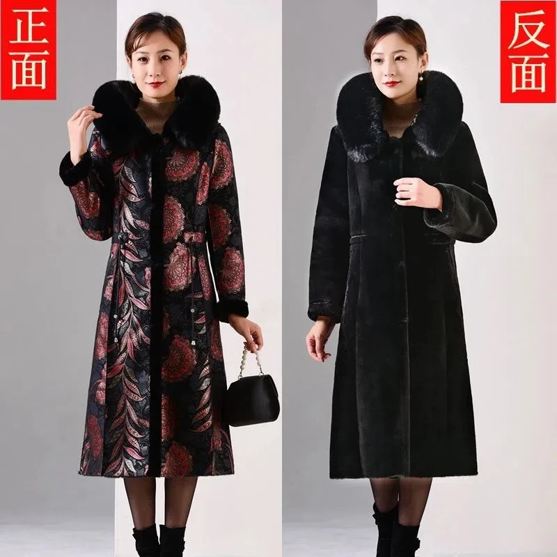 Women Winter Fur Coat New Suede Velvet Warm Faux Fur Jacket Long Middle-aged Mother Double-sided One Piece Of Fur  Overcoat 7XL