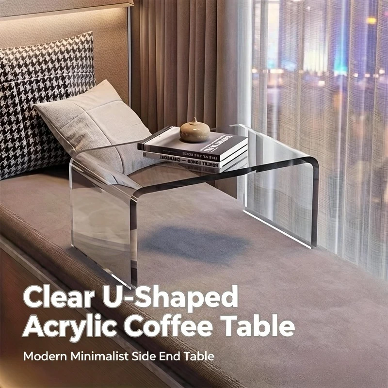 Clear Acrylic Coffee Table Rectangle with Round Edges, Sturdy Glass-Like Surface, Easy Assembly Space-Saving for Living Room