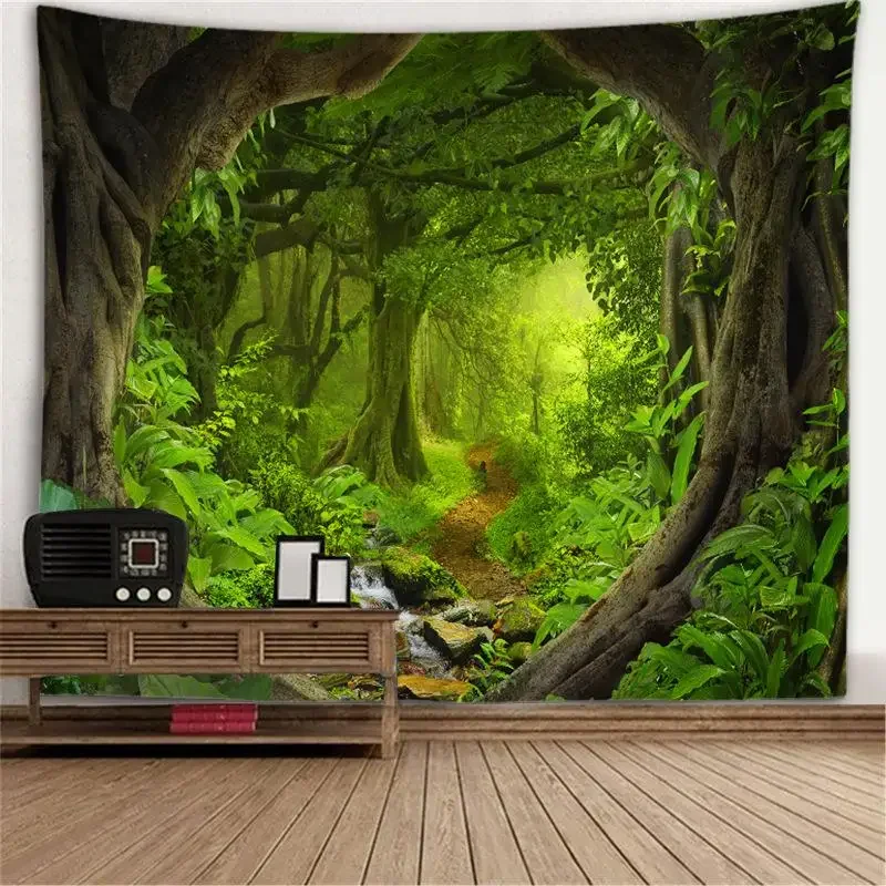 Window Scenery Mural Tapestry Wall Background Cloth Tree Hole Furnace Hanging Cloth Large Tapestry