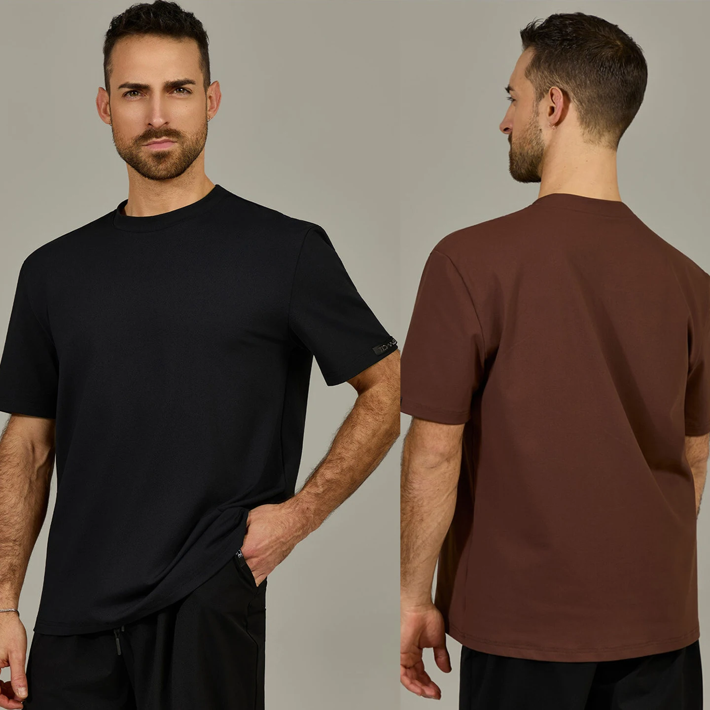 

Male Latin Dance Clothes Men Short Sleeves Round Neck T Shirt Black Brown Tops Rumba Chacha Salsa Dance Practice Wear DNV27171