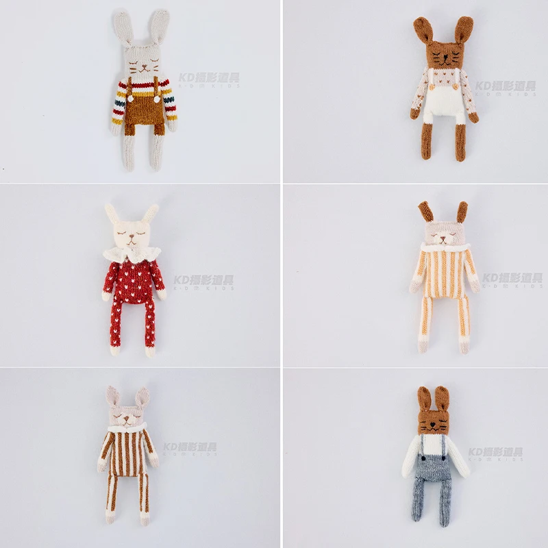 Handmade Dolls Knitted Rabbit Newborn Photography Props Cute Animal Doll Baby Photography Studio Accessoires