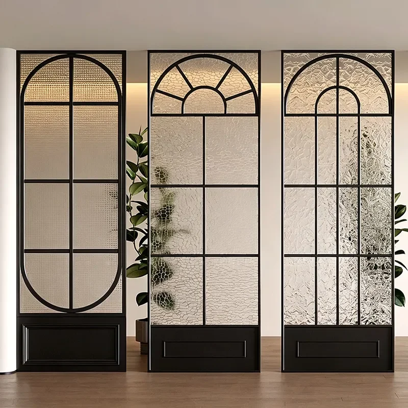 for Nanyang Style Wrought Iron Medium Antique Glass Door Casement Sliding Barn Arched Retro Cream Light French Door