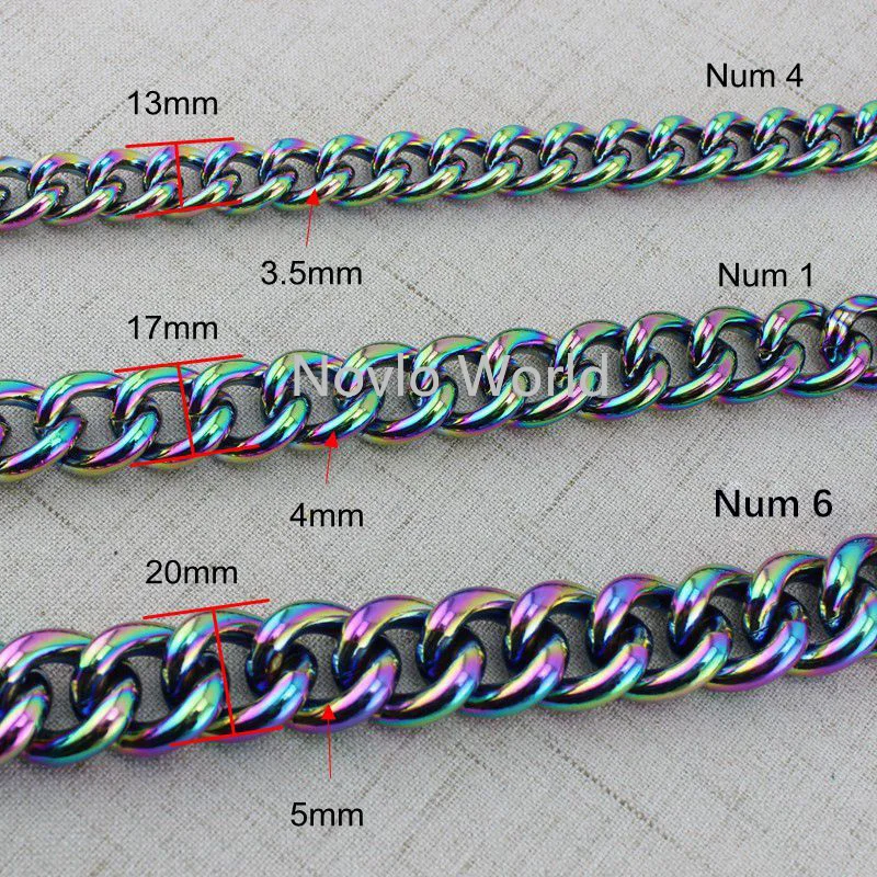 1-5 Meters  NEW Fashion 5 Kinds of Rainbow Aluminous Light Weight Obag Chain Bags Purses Strap Accessory Chains,Factory Direct