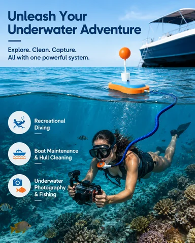 Portable Underwater Breathing Apparatus Tankless Scuba Diving System Rechargeable Air Compressor Pump 12m Depth Long Endurance Diving Gear for Snorkeling Fishing