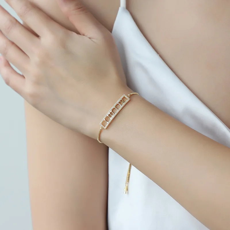 Kenjie copper-plated real gold inlaid zirconium 1314 telescopic adjustable bracelet, Japanese and Korean exquisite rose gold let