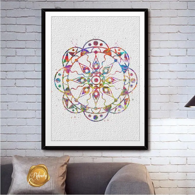 Watercolor Mandala Mehndi Poster Prints Canvas Painting Indian Hindu Buddha Wall Art Pictures Home Wedding Decor Wall Sticker