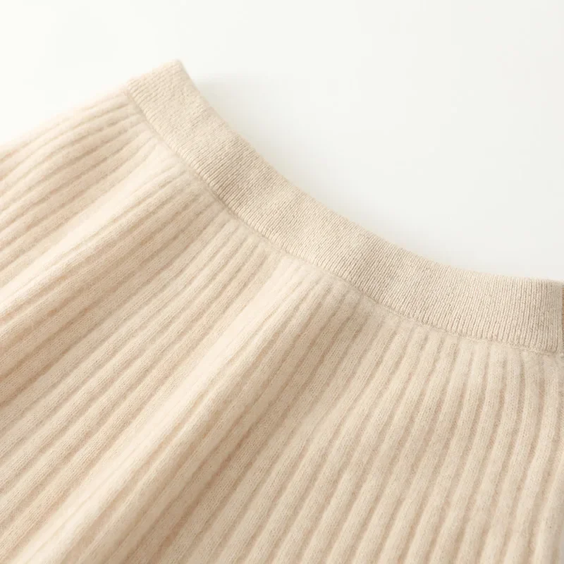 Falda de paraguas pequeña de Color sólido a la moda de otoño e invierno para mujer, falda coreana, minifalda de punto 100% de lana merina para mujer