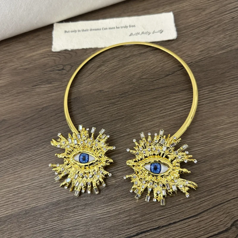 Evil Eye Cuff Necklaces for Women Palace Style Vintage Luxury Hyperbole Chokers Jewelry Fashion Collares Para Mujer
