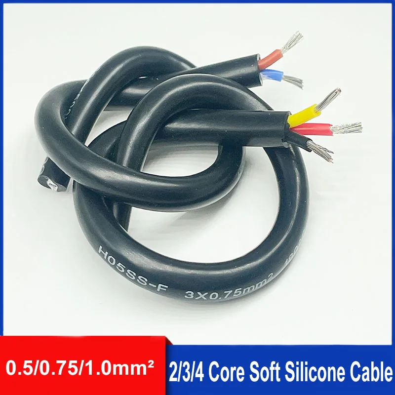 5/10/20m 0.5 0.75mm2 super soft silicone sheathed cable 2/3/4 core insulated soft tinned copper high temperature power cable