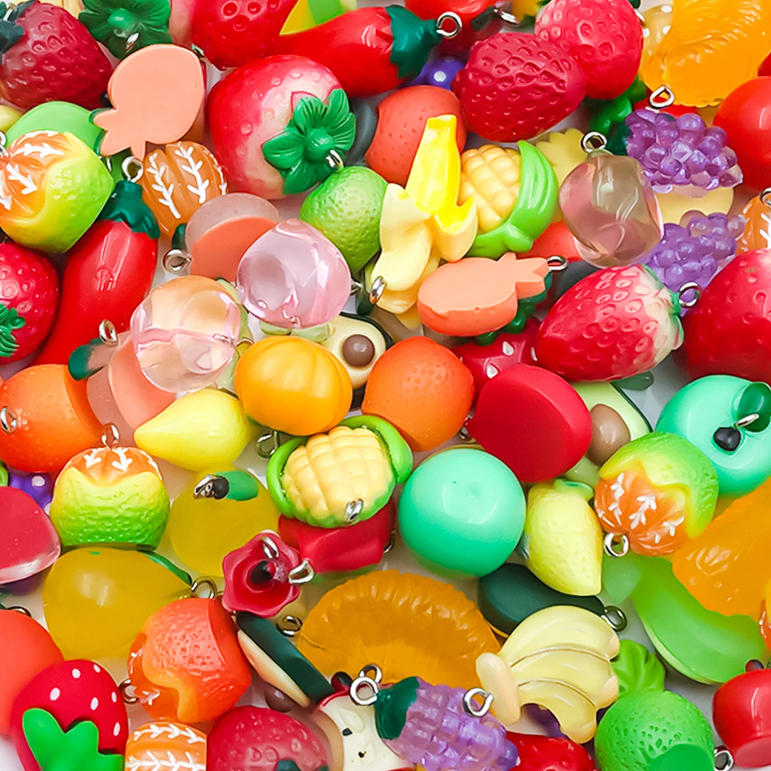 10/20/30 Pcs Random Realistic Resin Fruit Charms - 3D Lemon, Grape, Strawberry, Apple Pendants for DIY Necklaces and Ornaments.