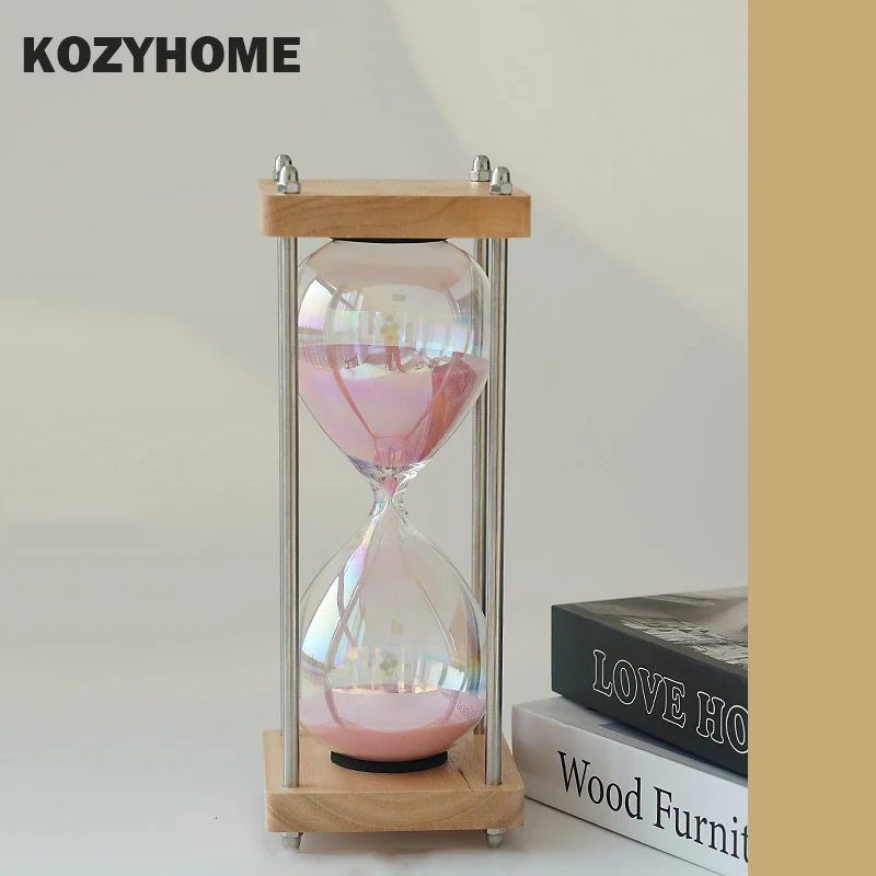 

KOZYHOME Pink Hourglass Metal Sand Timer 30min Rustic Minimalism Home Furnishings Wooden Sandglass Christmas Gifts