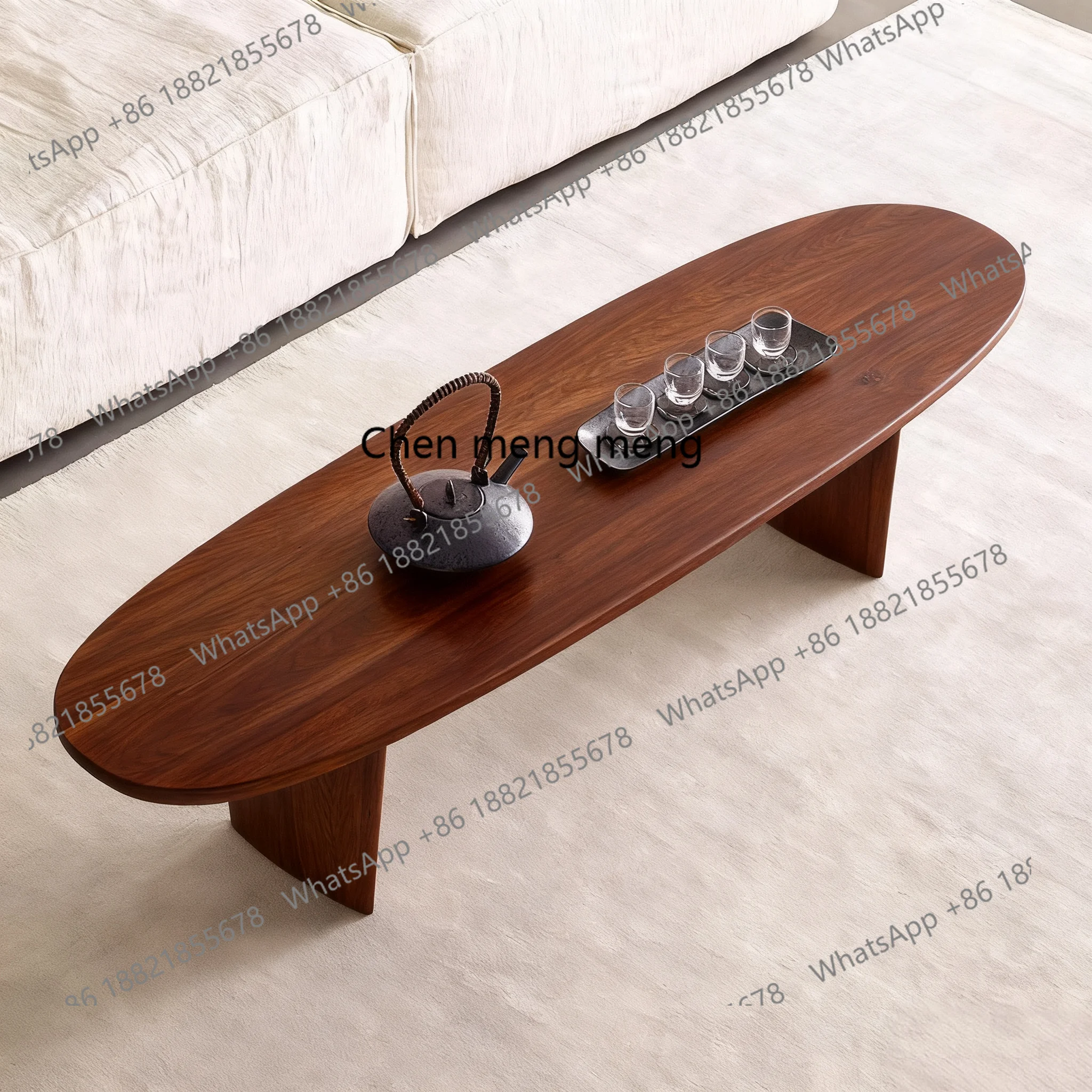 

Nordic solid wood coffee table log wind oval medieval B & B hotel living room tea table