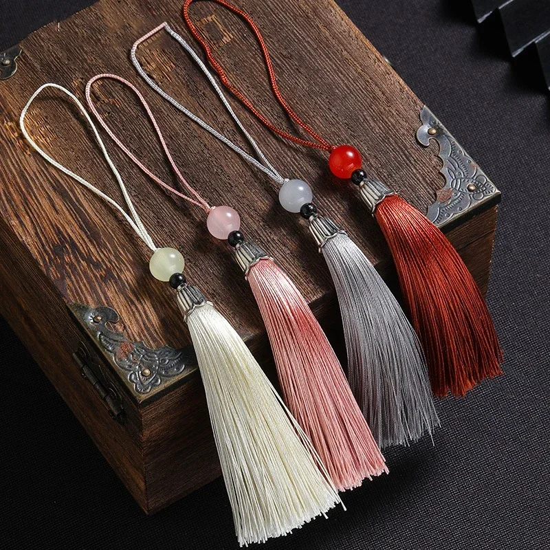 10Pcs Tassels Silky Handmade Soft Tassels Jade Bead Tassel DIY Craft Jewelry Bookmark Key Chain Decor Pendant Smooth Fringe Trim