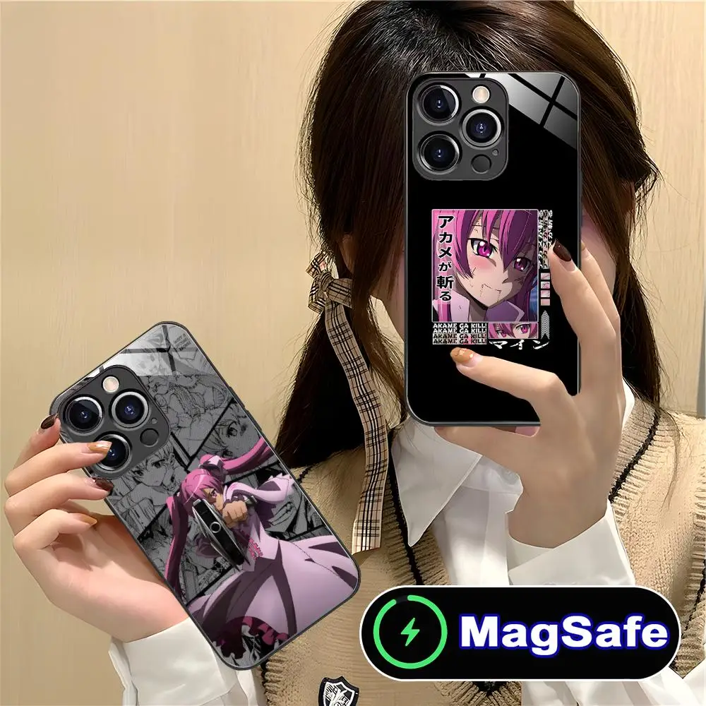 

Akame Ga Kill Mine Phone Case for iPhone 16 15 14 13 12 11 Pro Max Plus Mini MagSafe Glass Colour Printing Cover Smartphone