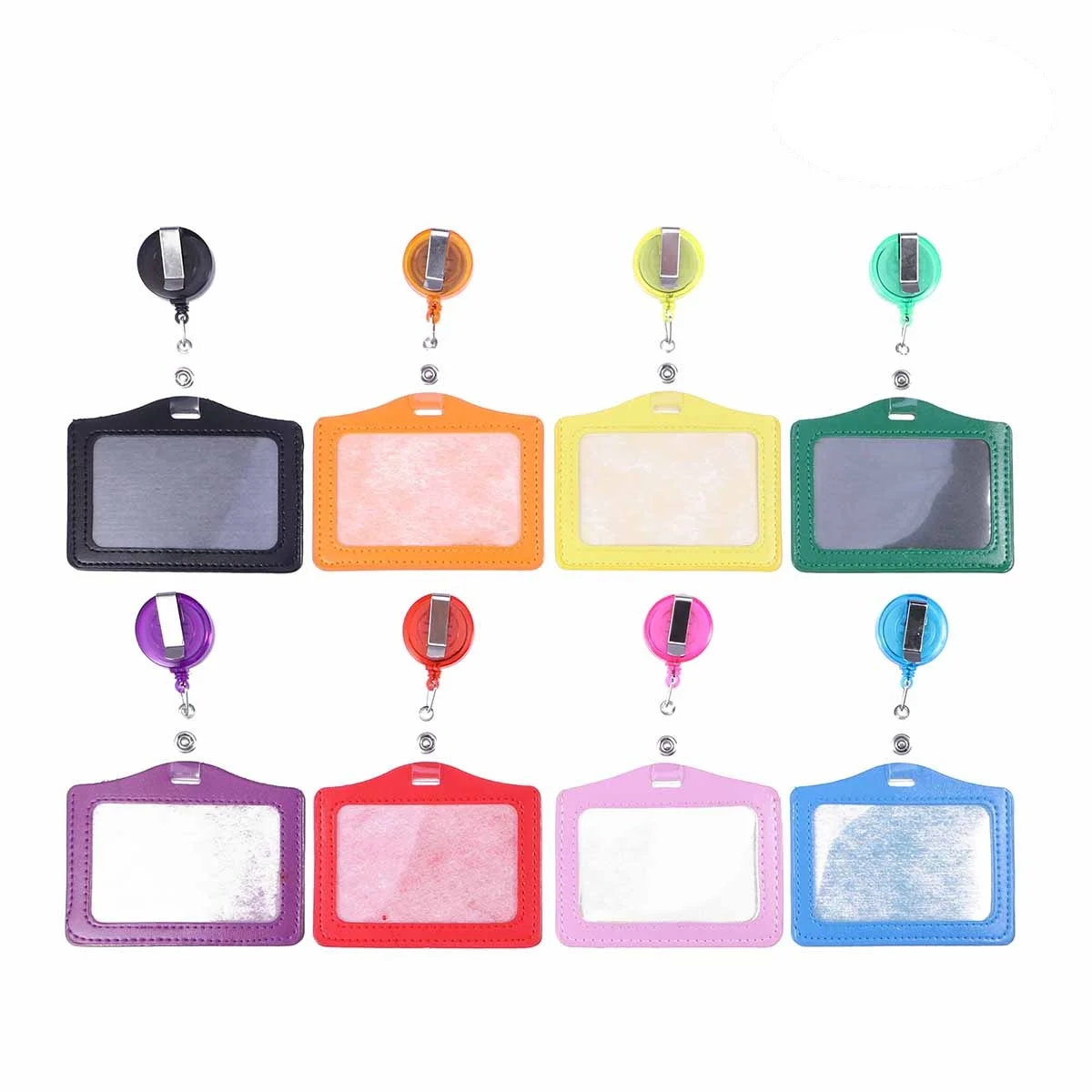 

8pcs Transverse Style PU ID Badge Holder Pass Pouch Case with Retractable Pull Clip for School Office Company