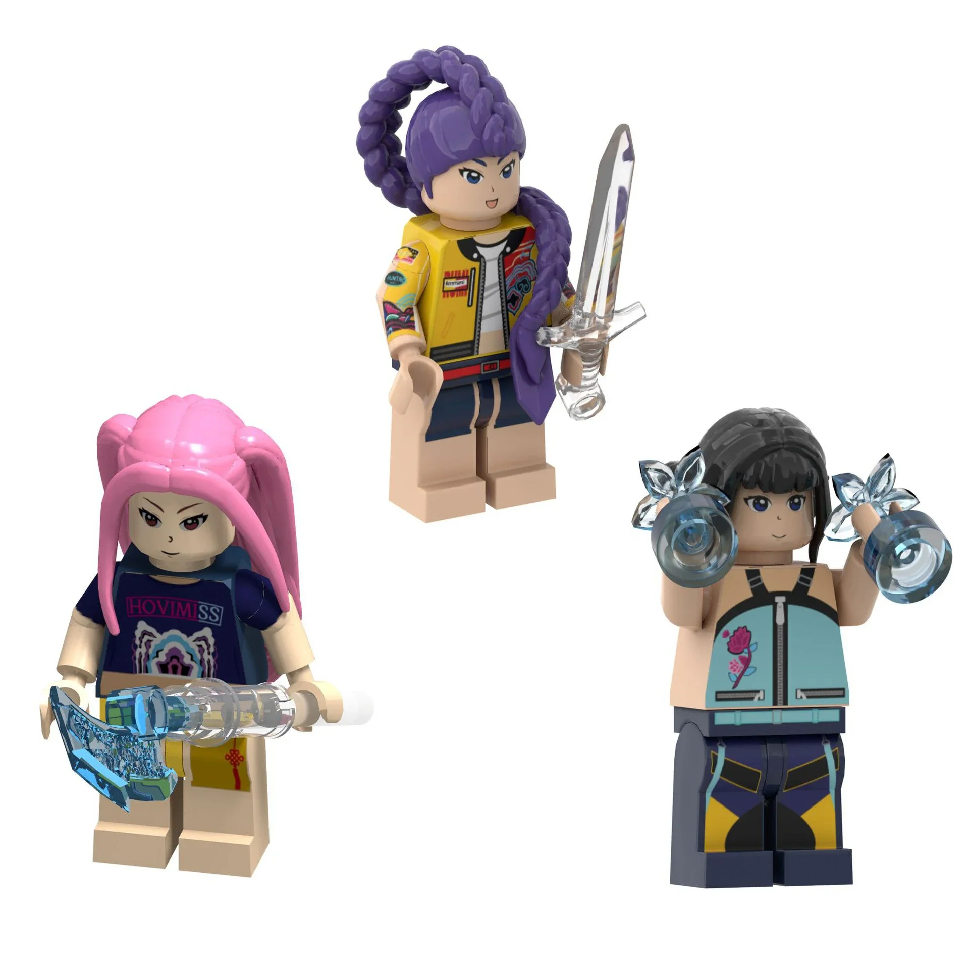 KPOP chasseurs de démons poupée de dessin animé blocs de construction Kawaii Mini figurine tête assemblage jouets jouets éducatifs pour enfants cadeau