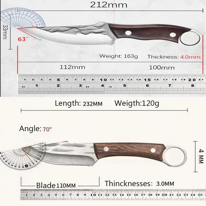 Stainless Steel Boning Knife Meat Cleaver Kitchen Knife Handmade Forged Chef's Knife for Household Wooden Handle Butcher Knife