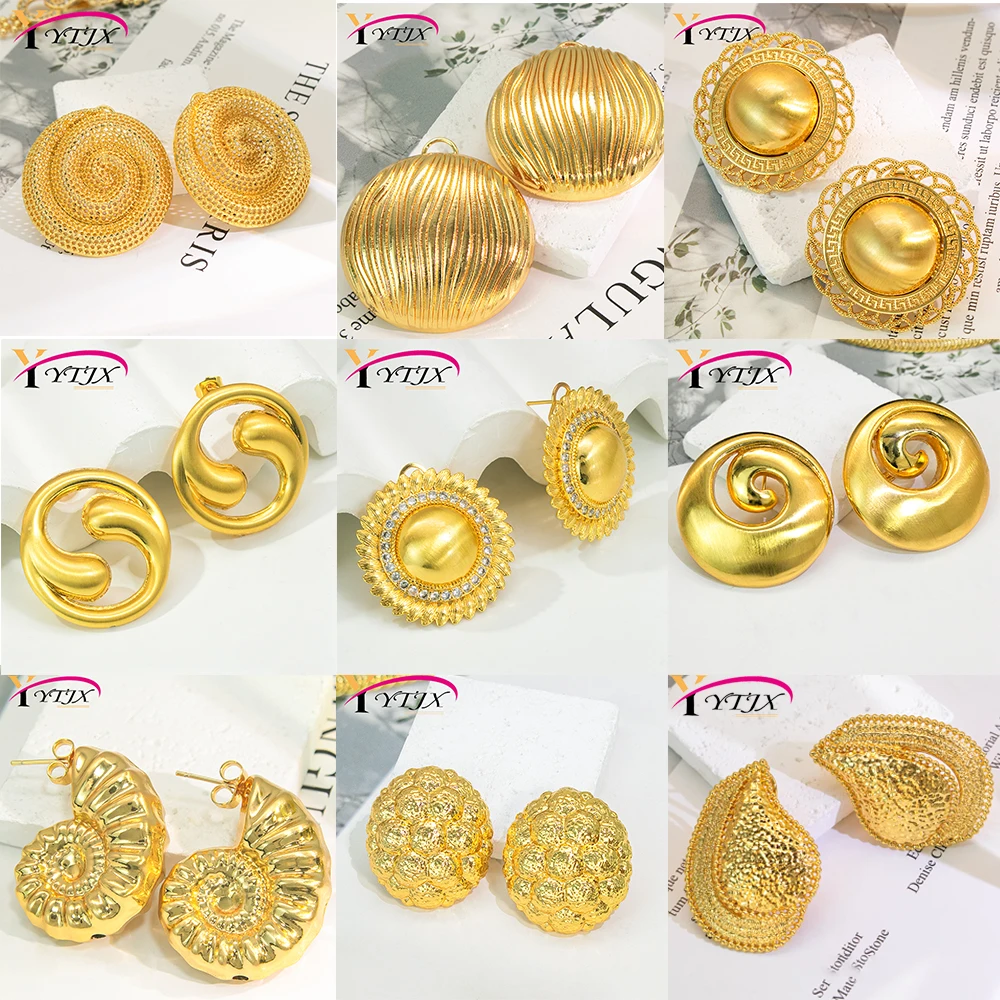 YTJX 18K Vergoldete Große Spiral-Hohlscheiben-Ohrstecker für Damen, Vintage Netz-Filigran-Ohrringe, Trendiger Afrikanischer Ethnischer Schmuck – Detail 1