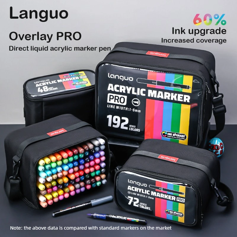 LANGUO 192/48 Colors Heavy Color PRO Direct Liquid Acrylic Marker Soft Tips Smart Ink Control Office School Supplies Stationery
