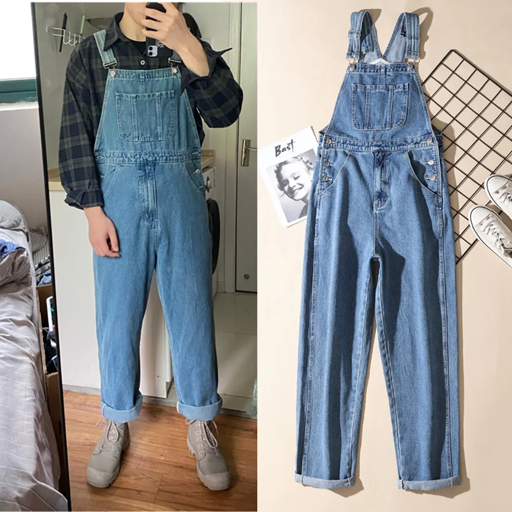 Fashion Overalls Denim Suspenders Men Women Work Trousers Cargo Pants Jeans Bibs Loose Casual Jumpsuits Streetwear Clothes