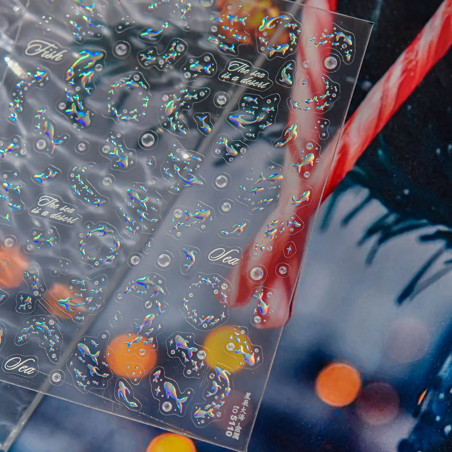 Blase Goldfisch 5D Nail Art Aufkleber glänzende Perlglanz Muschel Glow Unterwasser selbstklebende verträumte Ozean Thema Maniküre Aufkleber