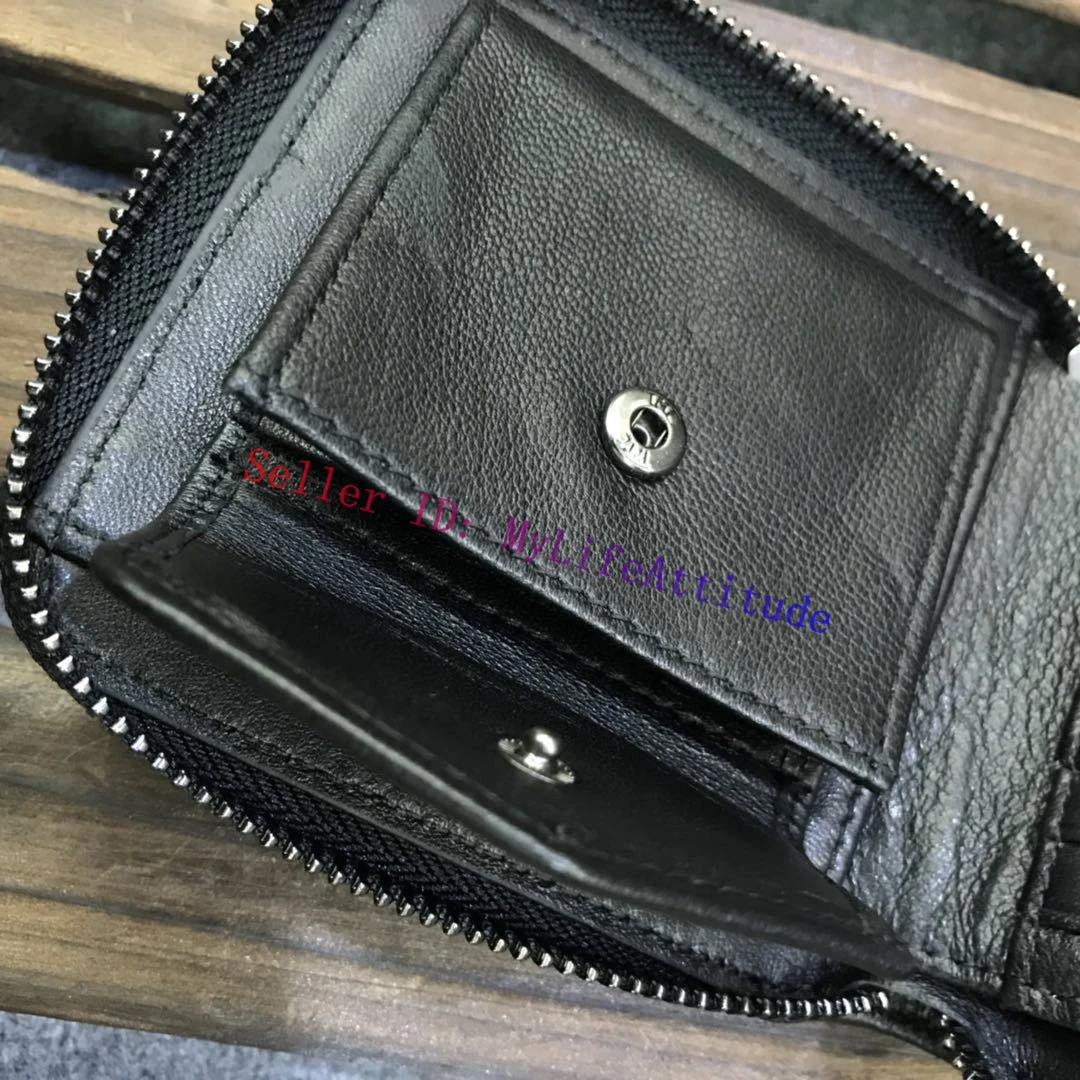 Solid Color Lambskin Unisex Zippy Compact Wallet Multi-purpose Coin Purse Intertexture Weaved Leather 6 Colors