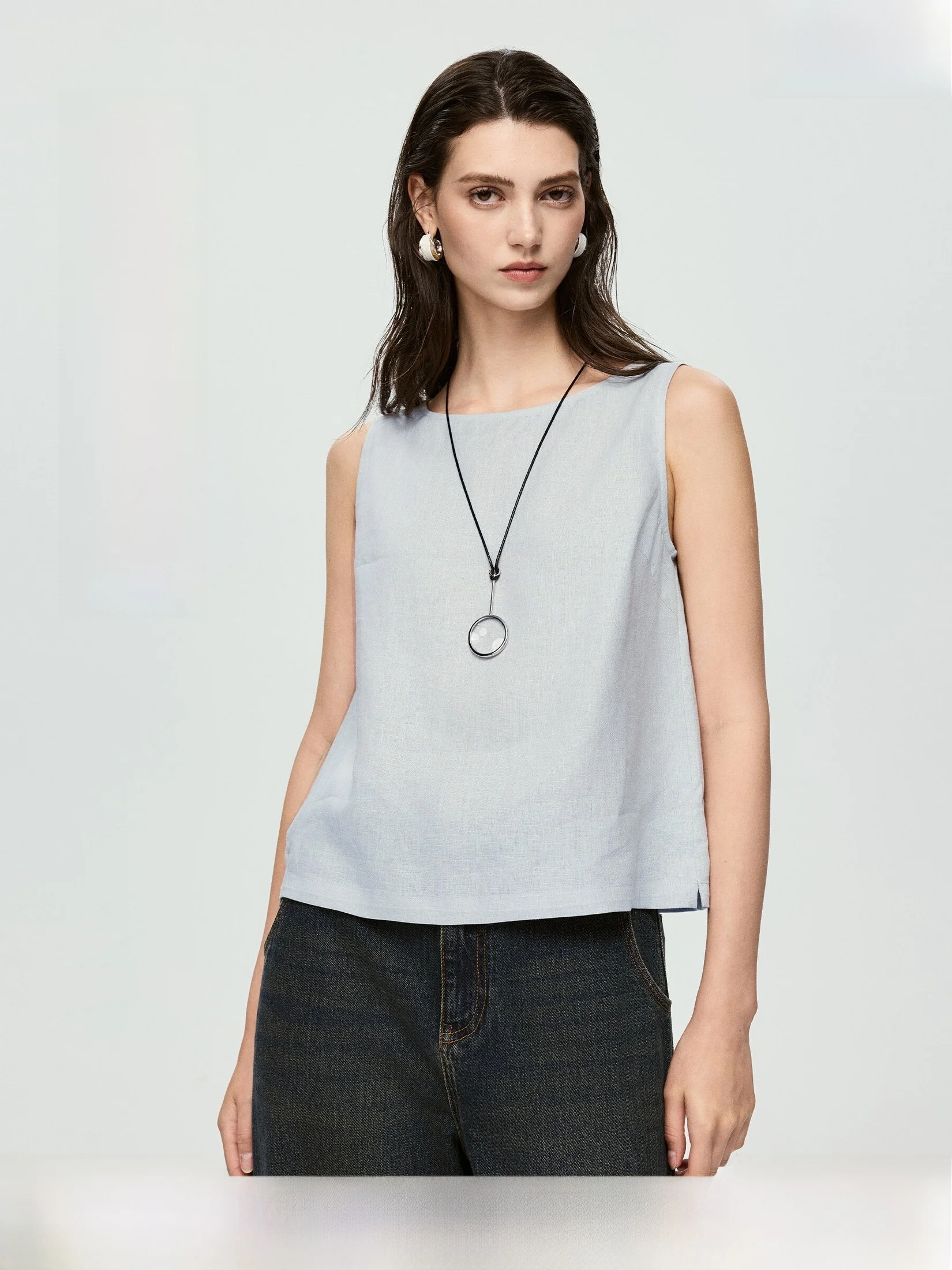 

Легкий летний женский жилет из хлопка и льна с круглым вырезом, тонкий, модный, для повседневной носки, укороченный, без рукавов