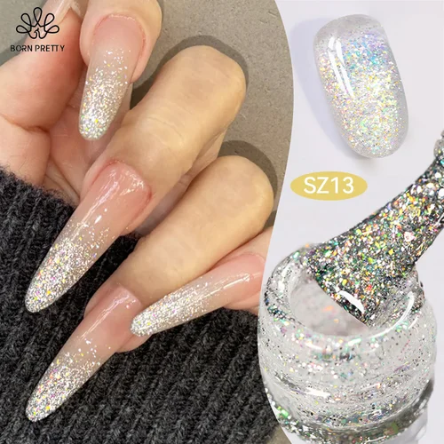 BORN PRETTY 10ml Esmalte de uñas en gel con purpurina reflectante Cromo Lasers Glitter Shine Lentejuelas Soak Off UV Gel Nail Art Barniz