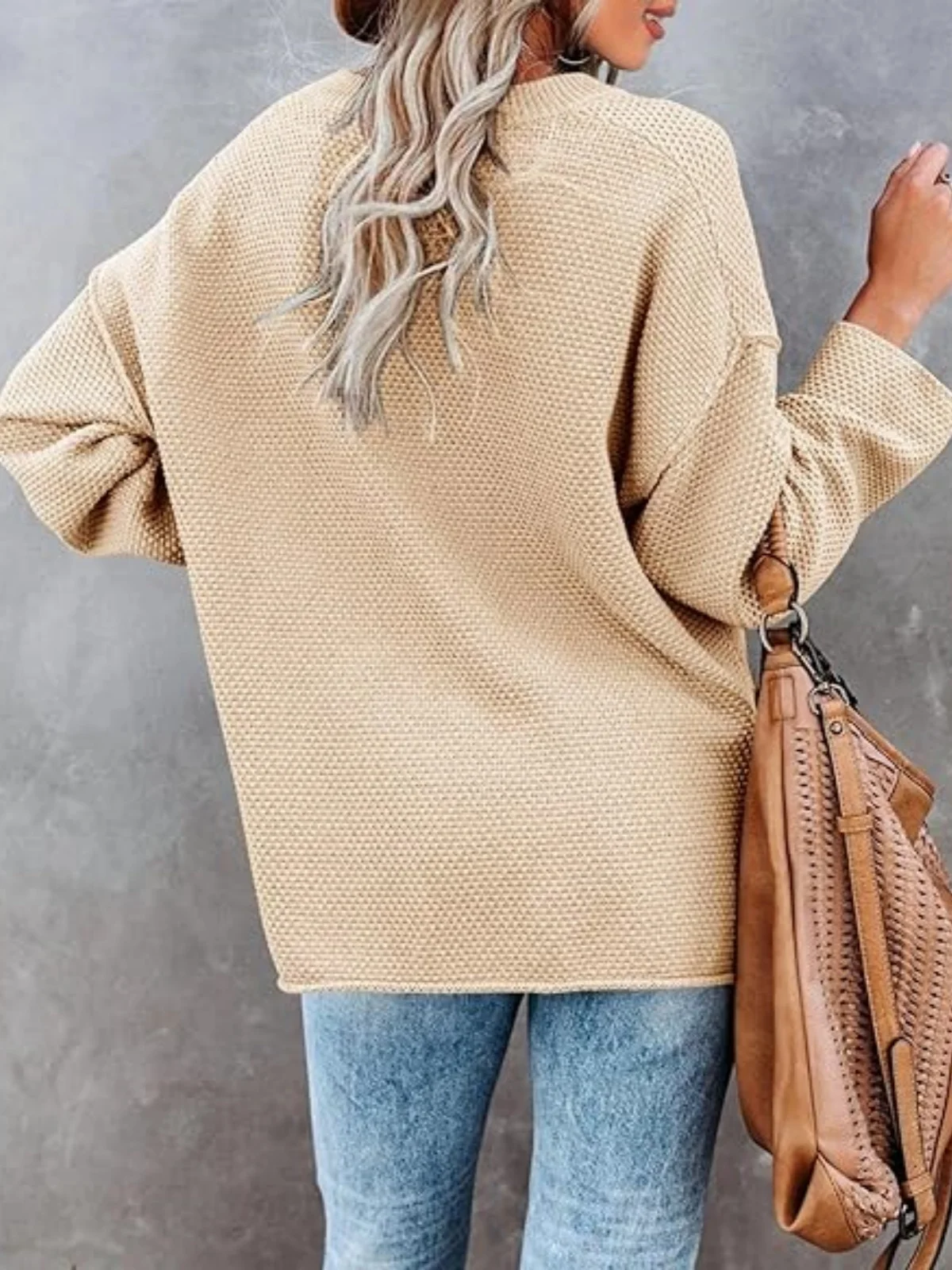 V Neck Button Solid Oversized Sweater Women Long Sleeve Loose Knitted Pullover Tops Fashion Casual Autumn Streetwear Outfits