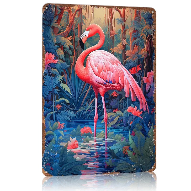 Bathing Flamingo Metal Poster Tin Sign Wall Art Home Decorations Customizable Metal Signs for Home Decoration Room Decor Items